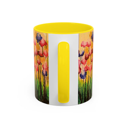 Floral Watercolor Accent Coffee Mug — Colorful Spring Poppy Art (11/15 oz)