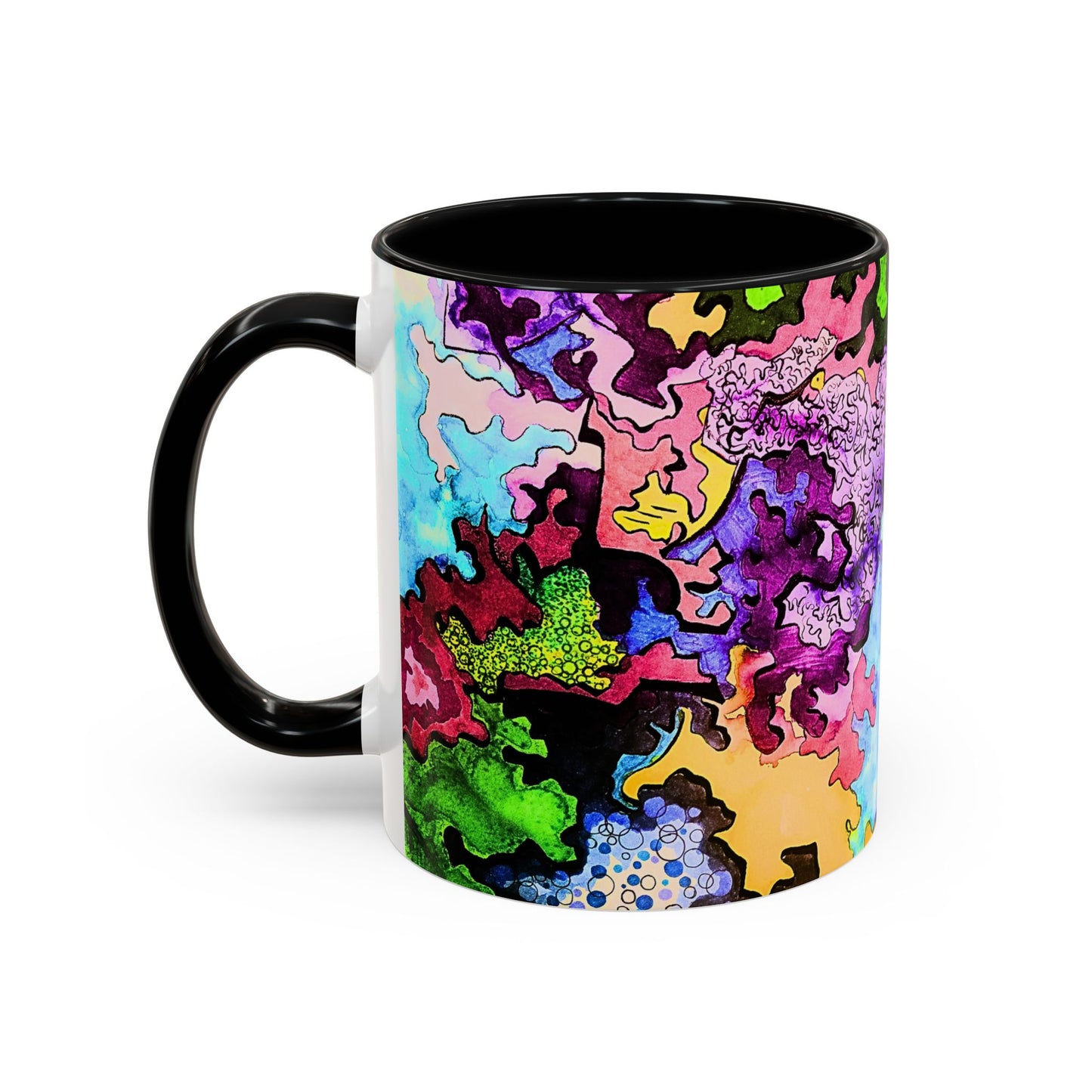 Psychedelic Abstract Accent Coffee Mug — Colorful Inkblot Art (11/15oz)