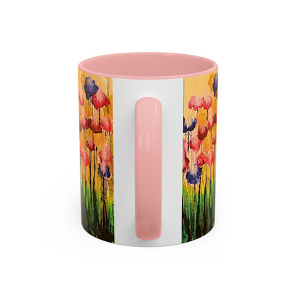Floral Watercolor Accent Coffee Mug — Colorful Spring Poppy Art (11/15 oz)