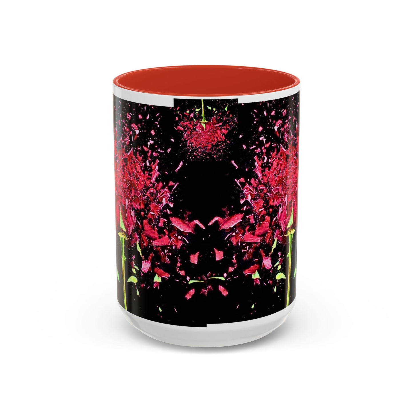 Black Floral Splash Coffee Mug — Red Rose Explosion Accent Mug (11/15oz)