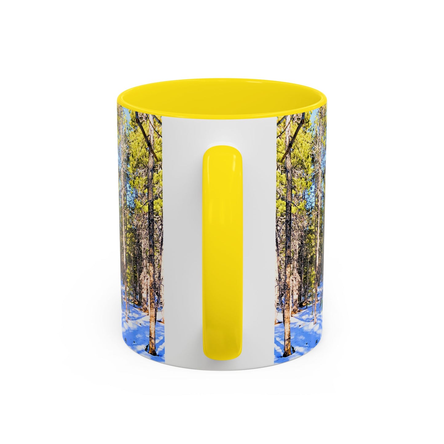 Pine Forest Snow Accent Coffee Mug – Scenic Nature Photography 11/15oz