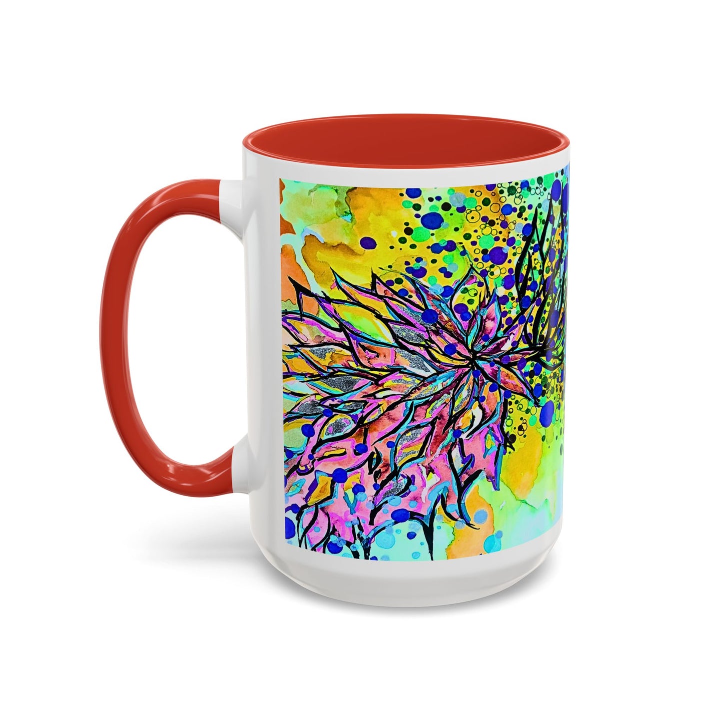 Artistic Floral Coffee Mug — Colorful Watercolor Mandala Accent Mug (11/15oz)