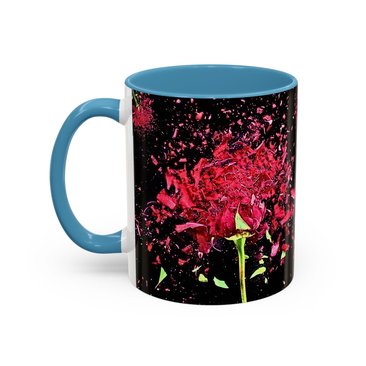 Black Floral Splash Coffee Mug — Red Rose Explosion Accent Mug (11/15oz)