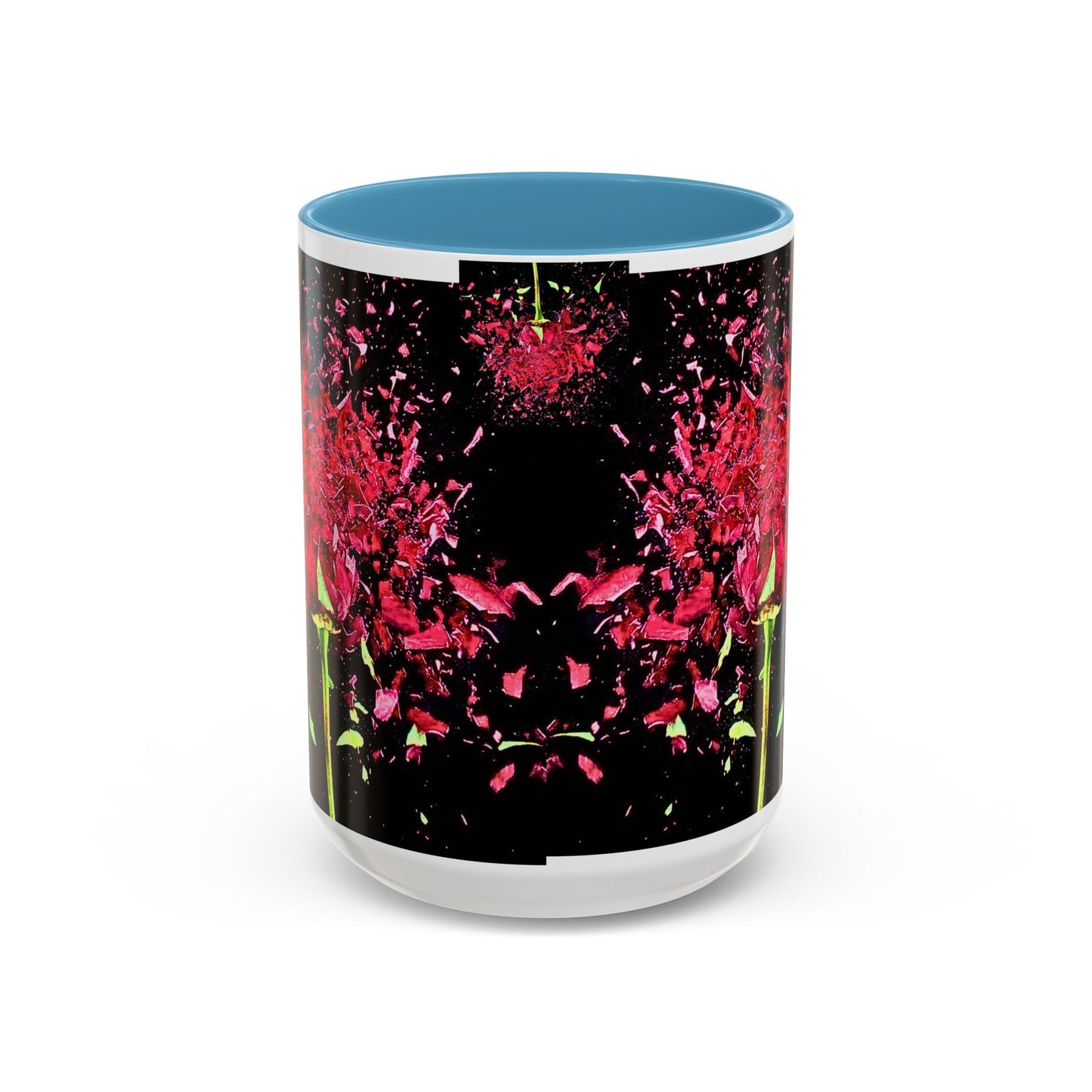 Black Floral Splash Coffee Mug — Red Rose Explosion Accent Mug (11/15oz)
