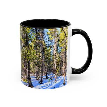 Pine Forest Snow Accent Coffee Mug – Scenic Nature Photography 11/15oz