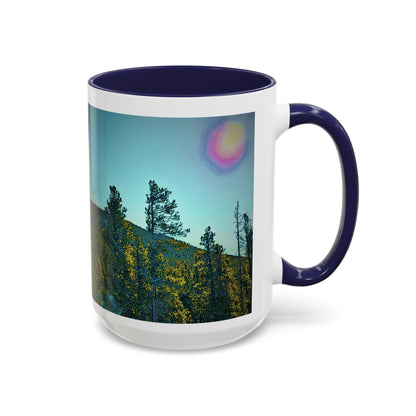 Scenic Pine Forest Accent Coffee Mug — Sunrise Landscape 11/15oz