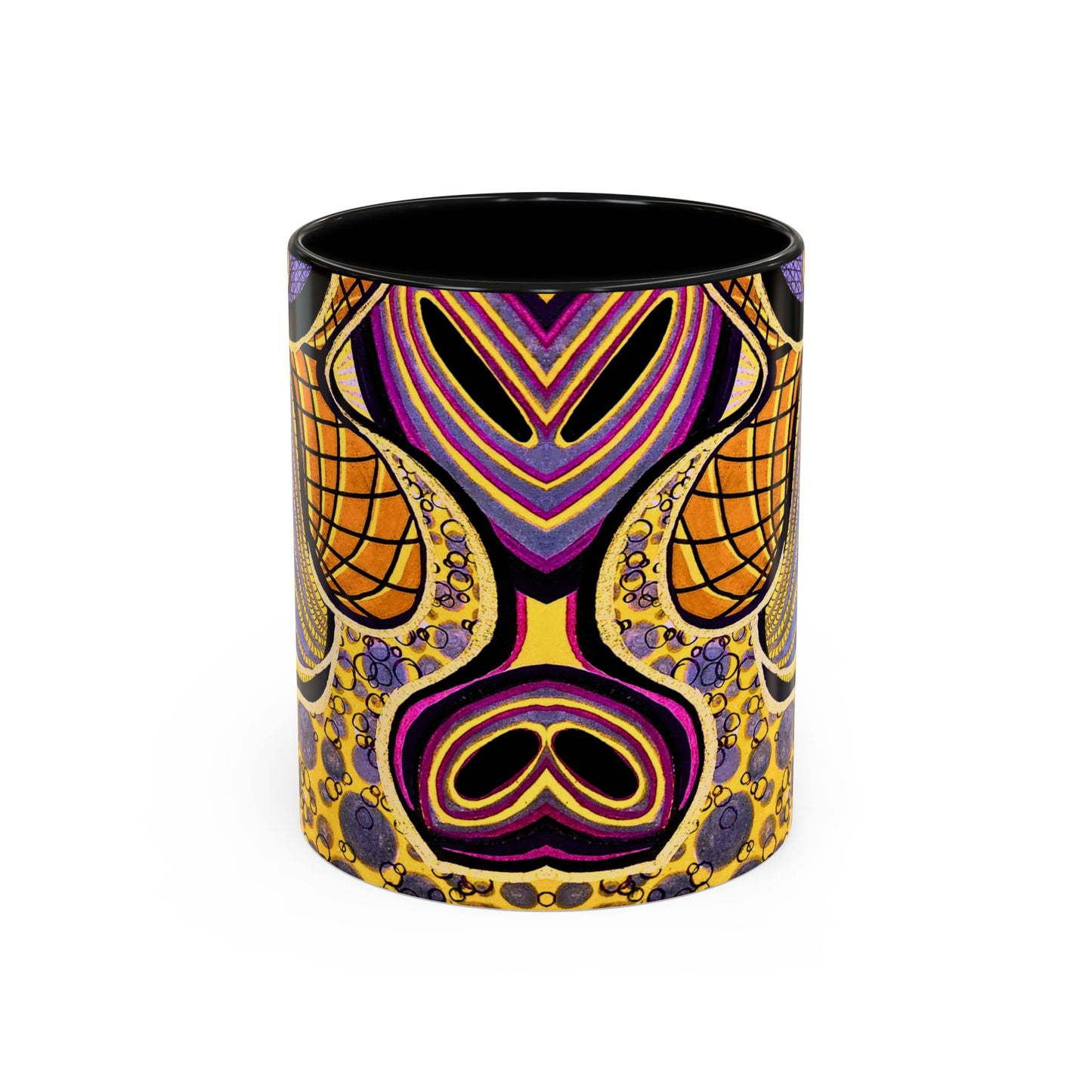Psychedelic Seashells Accent Coffee Mug — Vibrant Purple & Gold Ocean Pattern (11/15oz)