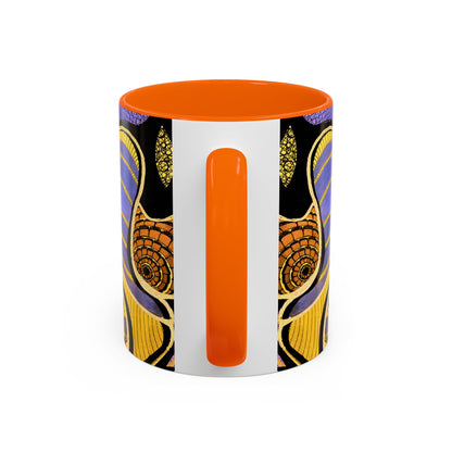 Psychedelic Seashells Accent Coffee Mug — Vibrant Purple & Gold Ocean Pattern (11/15oz)
