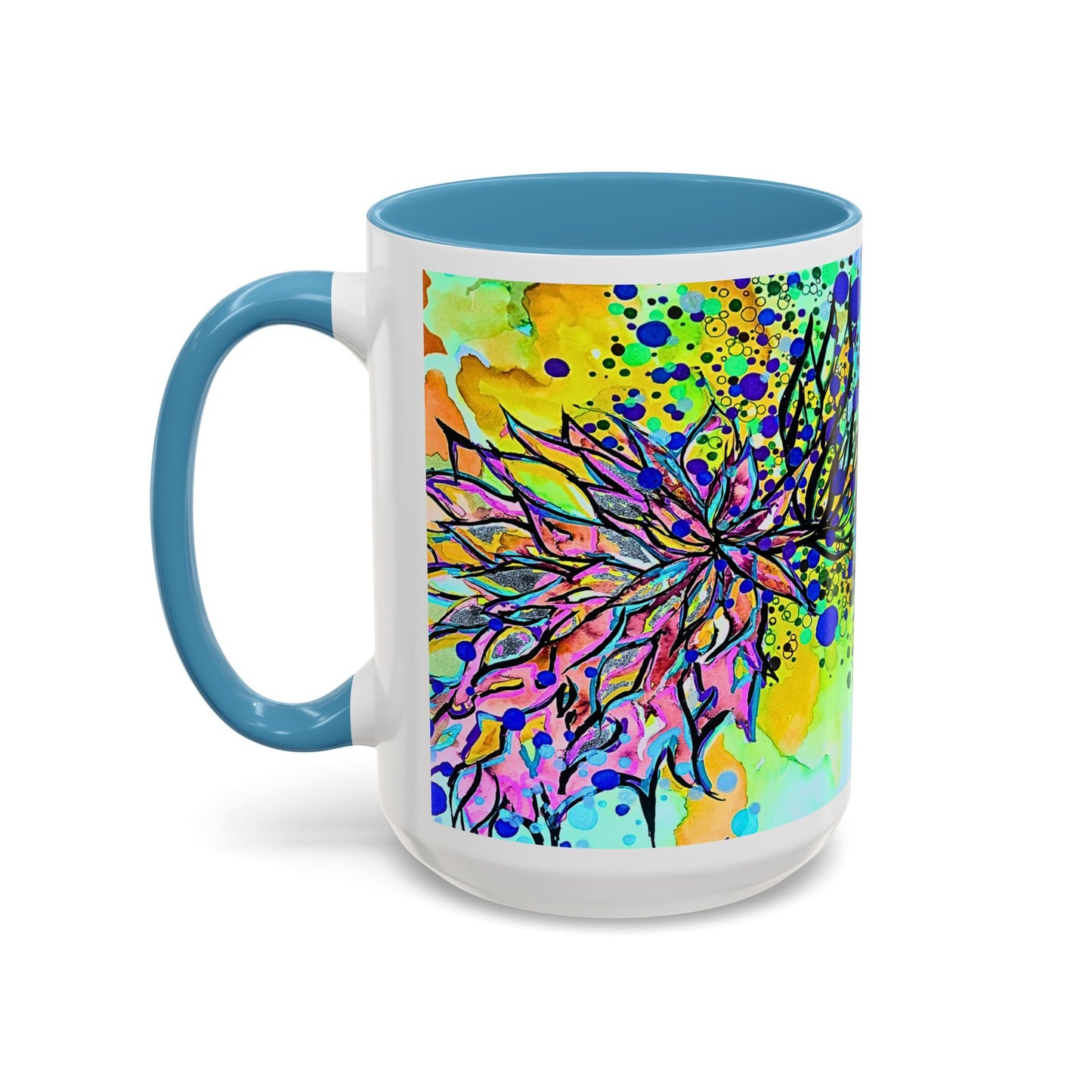 Artistic Floral Coffee Mug — Colorful Watercolor Mandala Accent Mug (11/15oz)