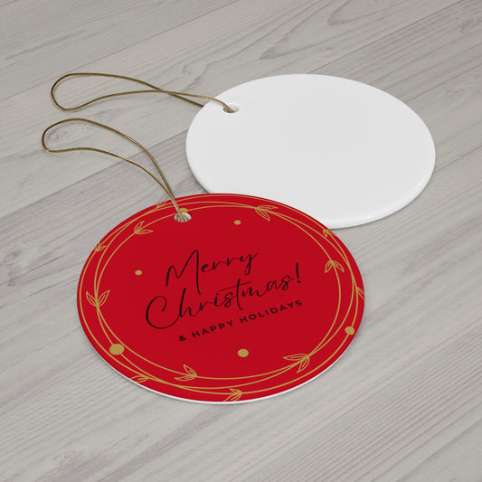 Red Ceramic Ornament — Round Holiday Decoration