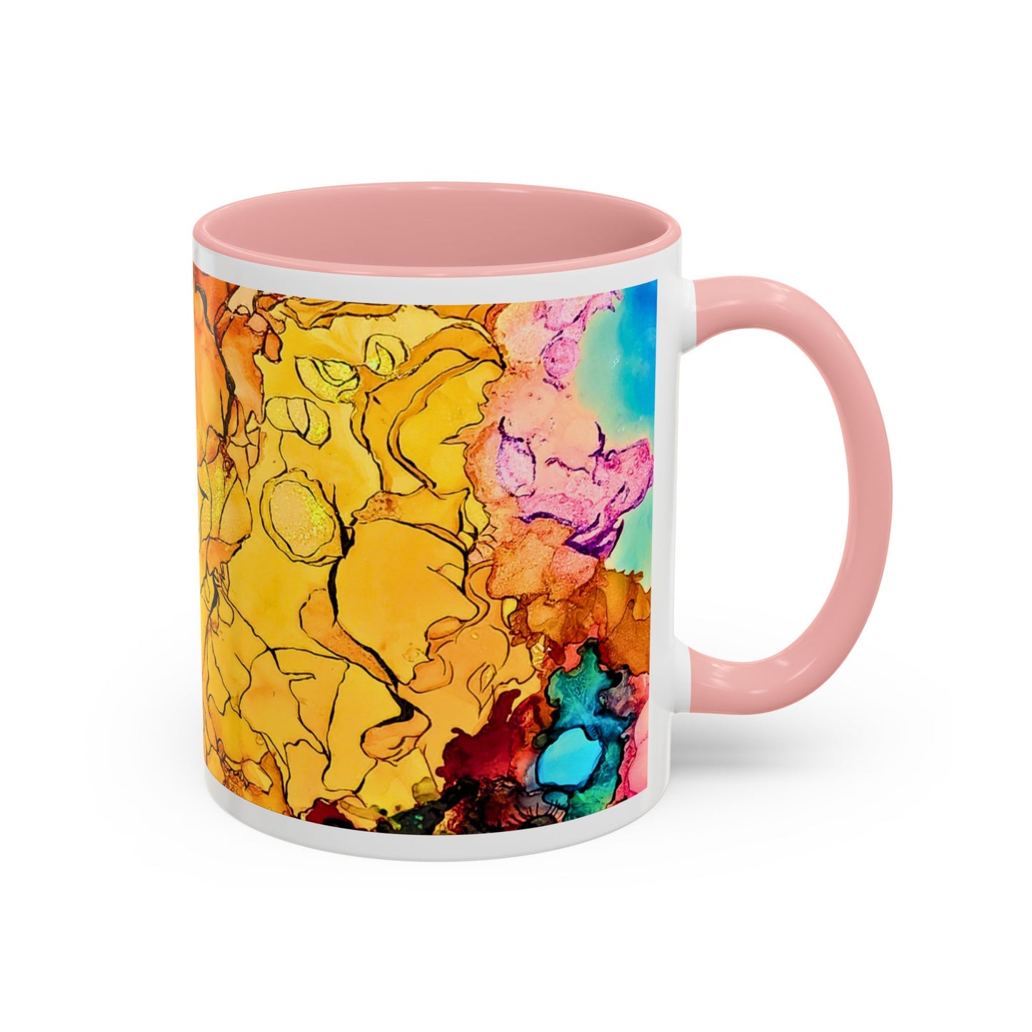Yellow Floral Accent Coffee Mug – Bright Watercolor Peony Design (11/15oz)