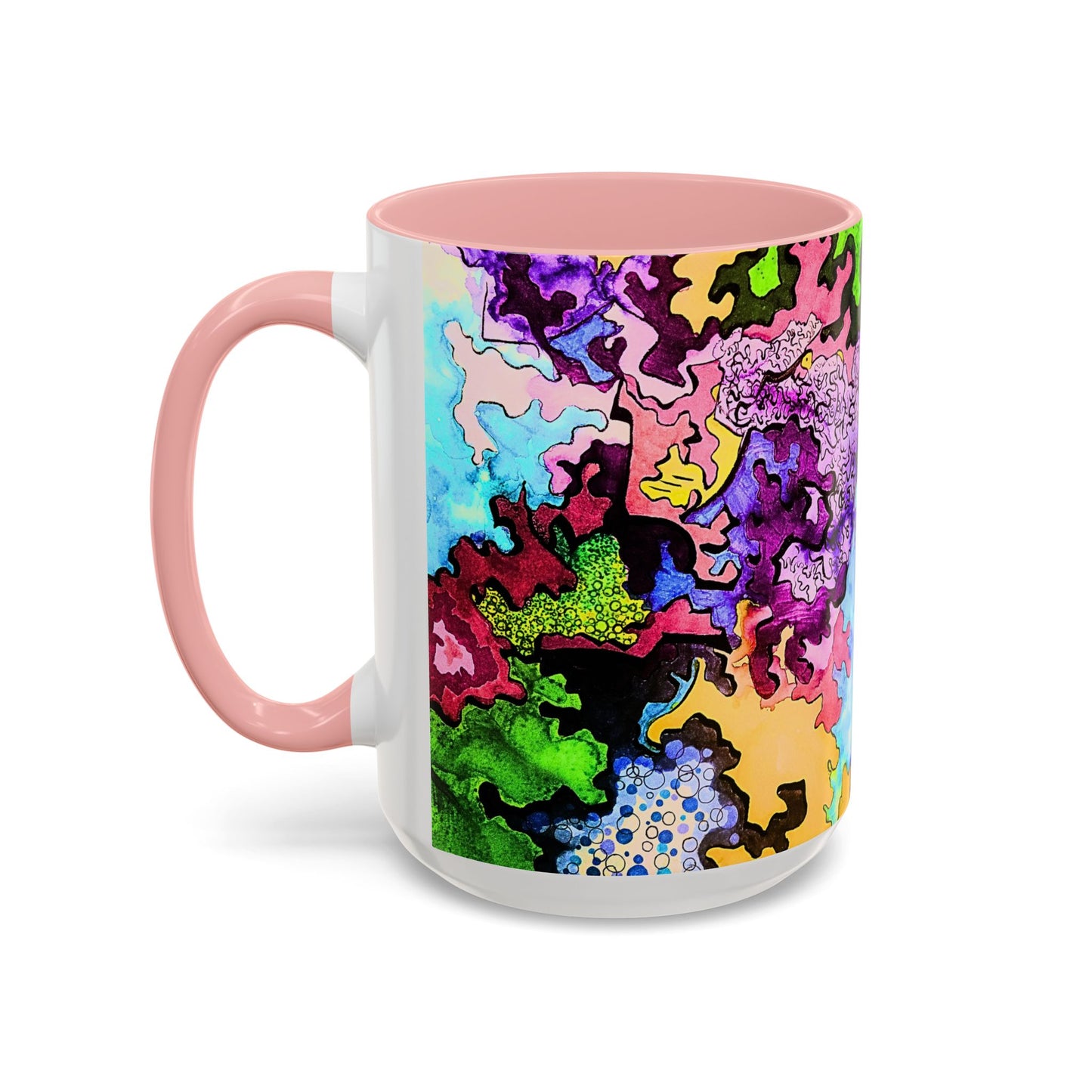 Psychedelic Abstract Accent Coffee Mug — Colorful Inkblot Art (11/15oz)