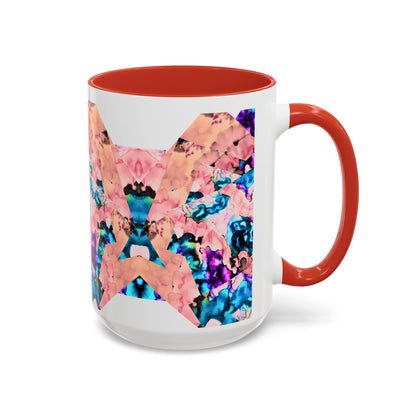 Abstract Gemstone Accent Coffee Mug — Pink & Teal Marble Art