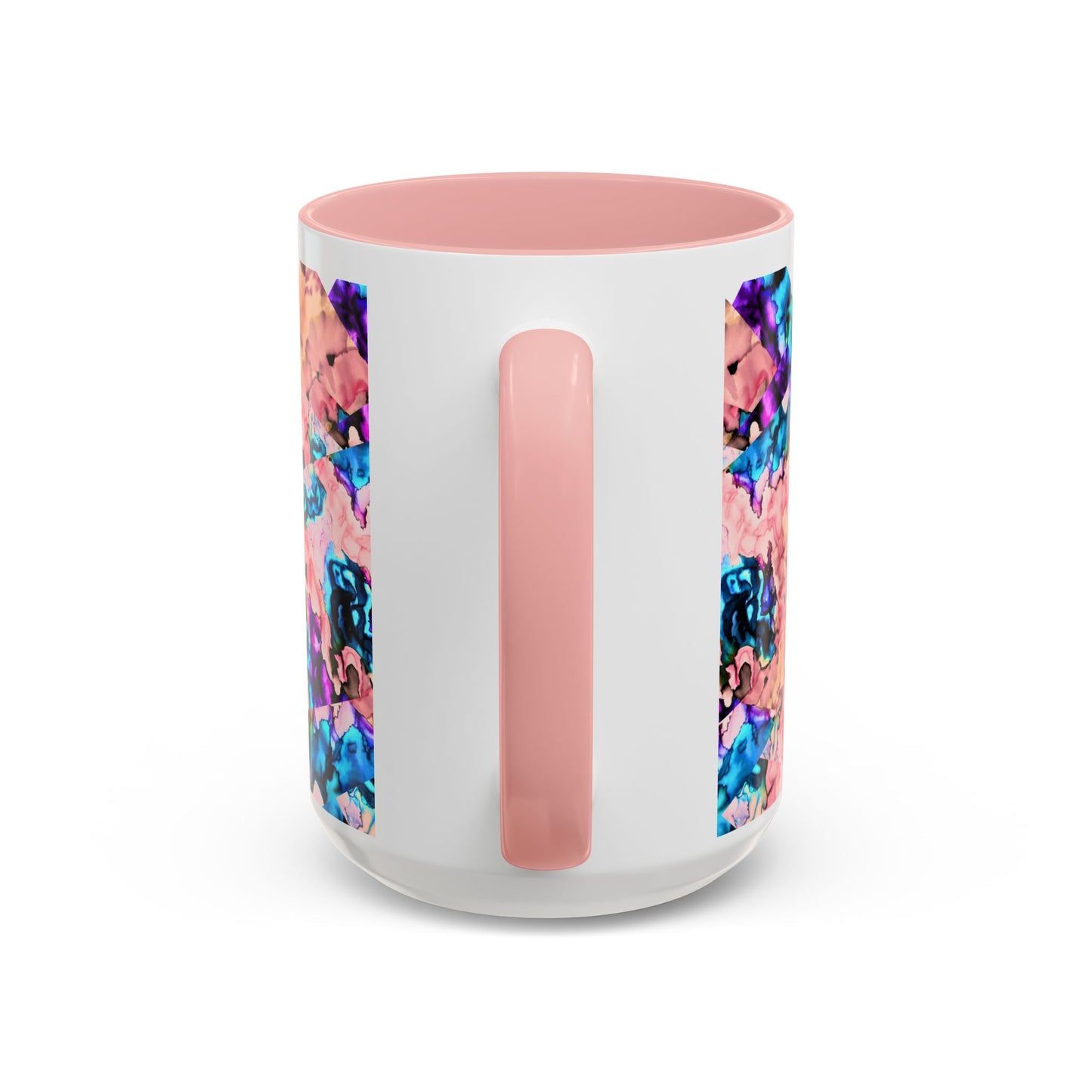 Abstract Gemstone Accent Coffee Mug — Pink & Teal Marble Art
