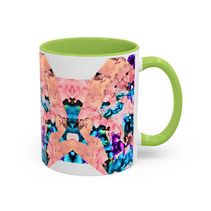 Abstract Gemstone Accent Coffee Mug — Pink & Teal Marble Art