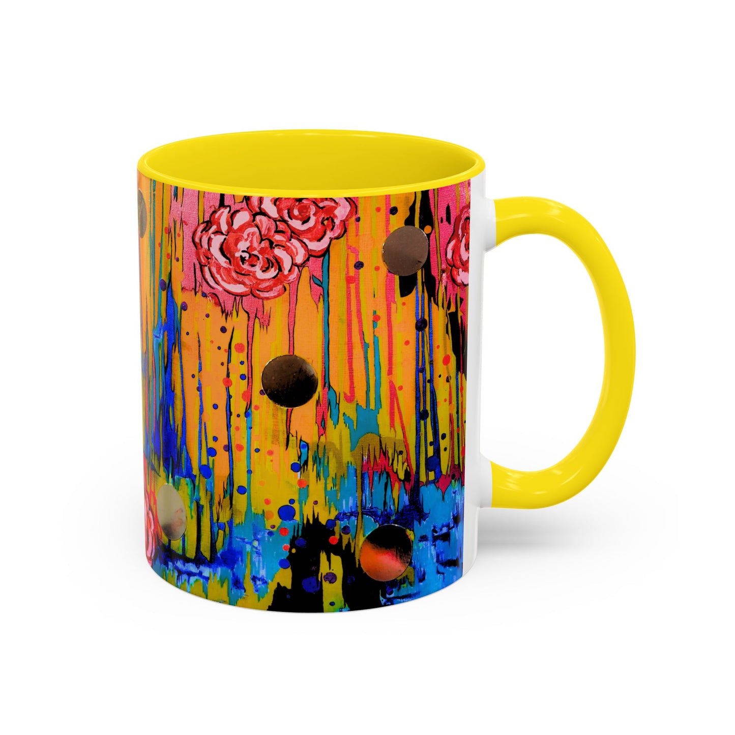 Vibrant Drip Floral Accent Coffee Mug — Colorful Abstract Roses (11/15 oz)