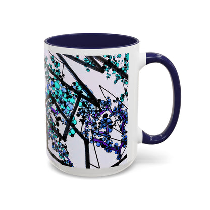 Blue Botanical Accent Coffee Mug — Teal Floral Abstract 11/15oz