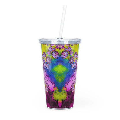 Colorful tie-dye tumbler with a straw on a white background