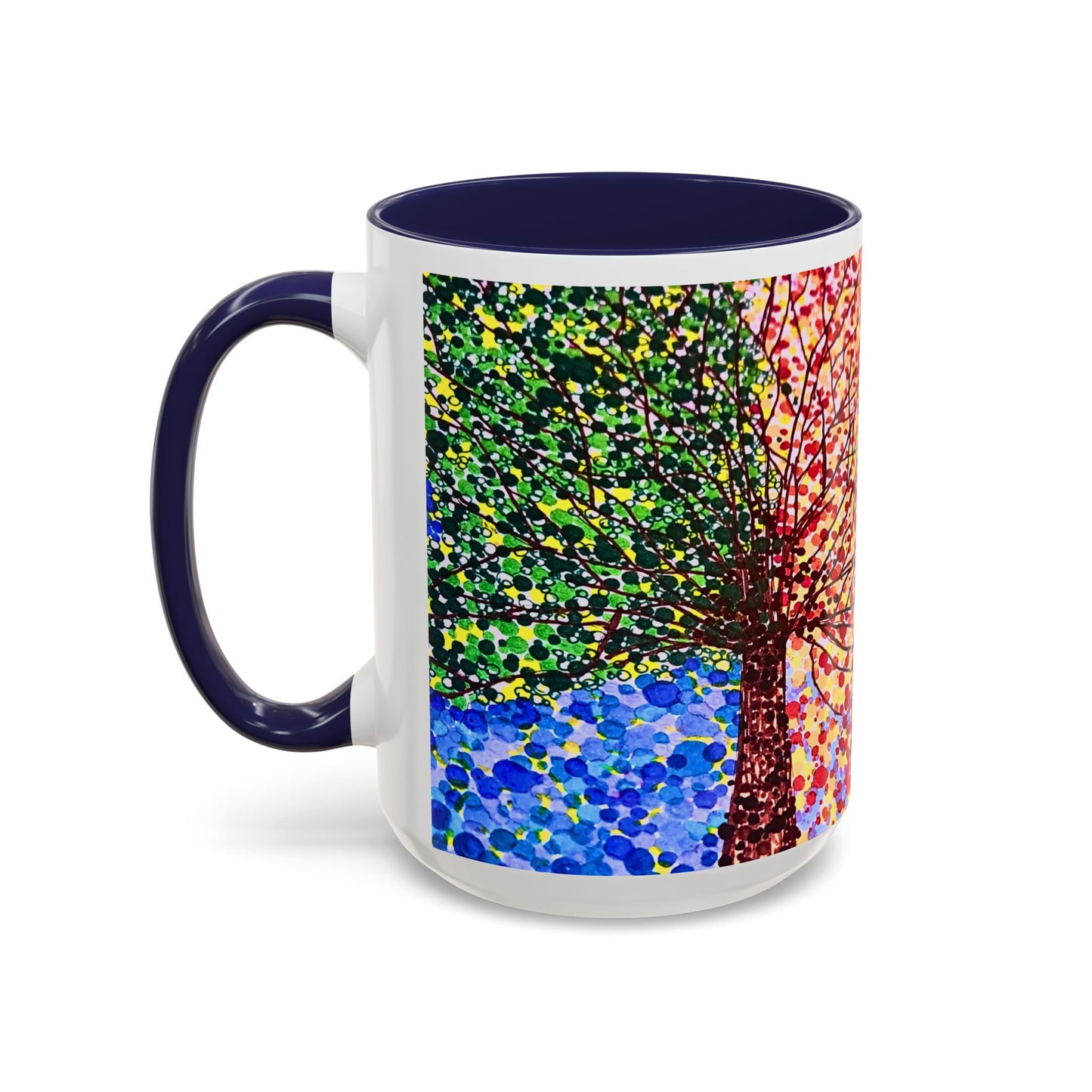 Accent Coffee Mug - Colorful Pointillist Tree Art Cup (11/15 oz)