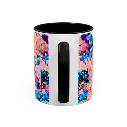 Abstract Gemstone Accent Coffee Mug — Pink & Teal Marble Art