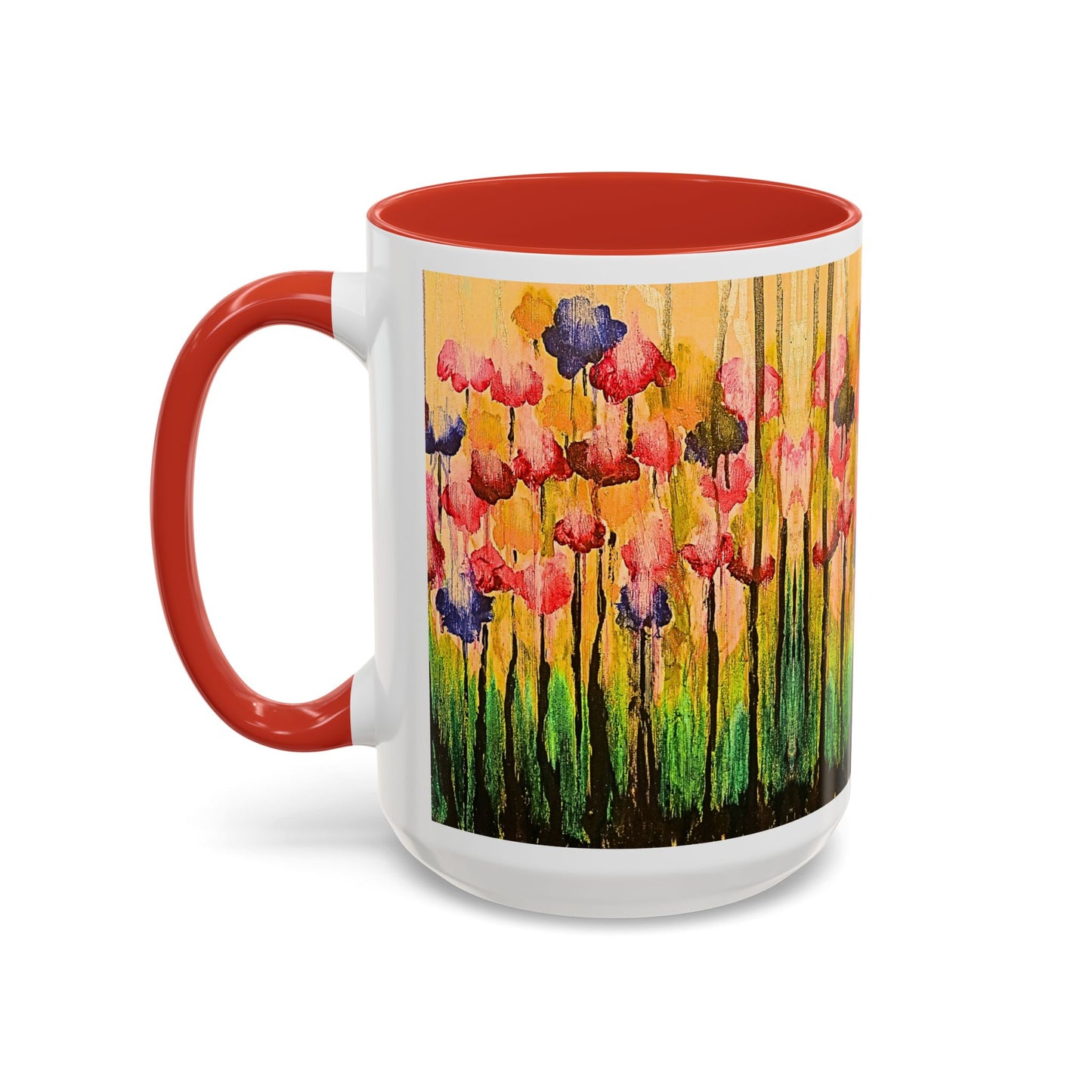 Floral Watercolor Accent Coffee Mug — Colorful Spring Poppy Art (11/15 oz)