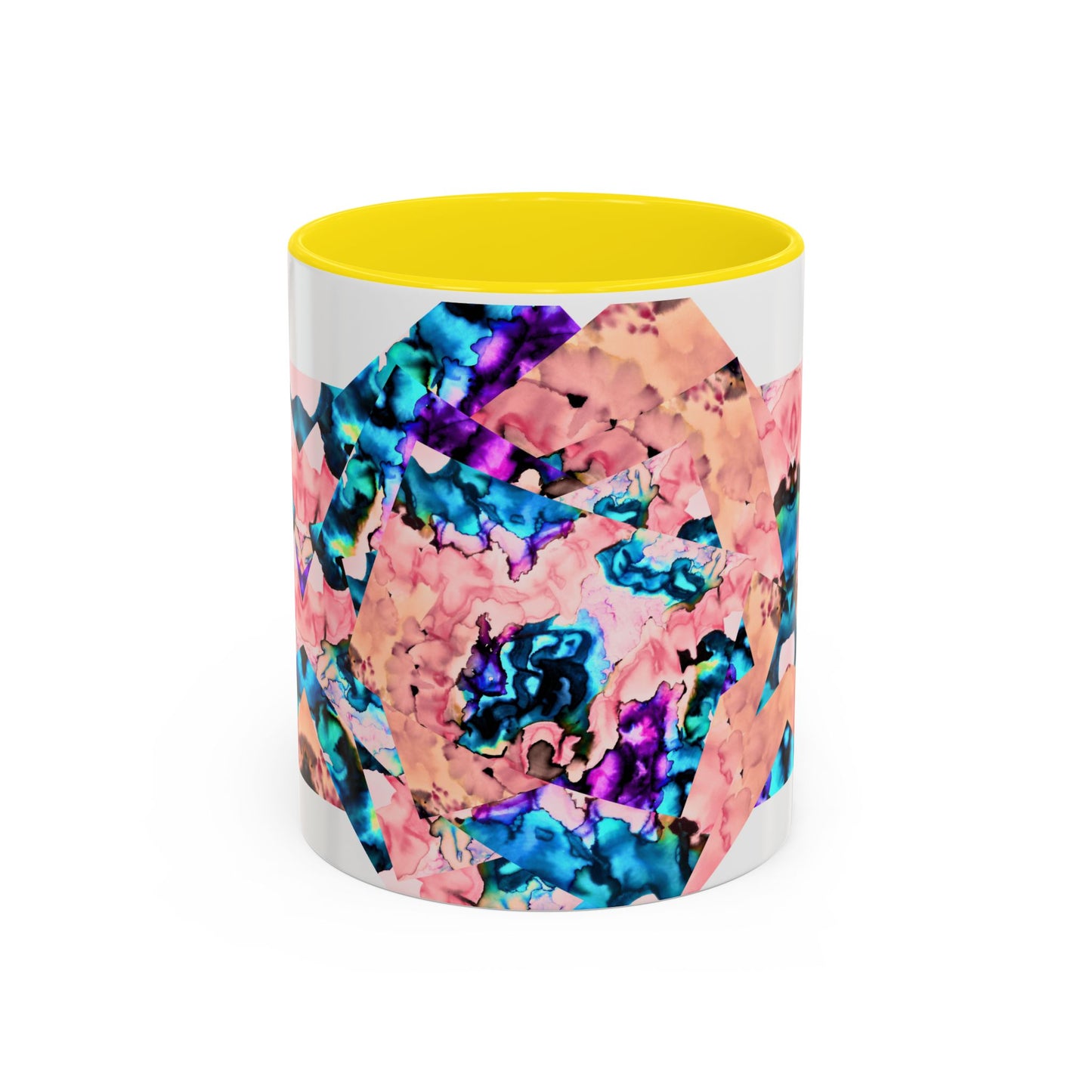 Abstract Gemstone Accent Coffee Mug — Pink & Teal Marble Art