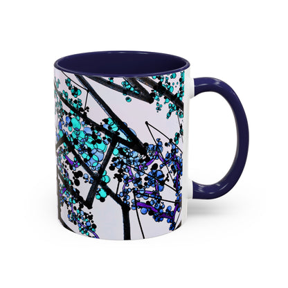 Blue Botanical Accent Coffee Mug — Teal Floral Abstract 11/15oz
