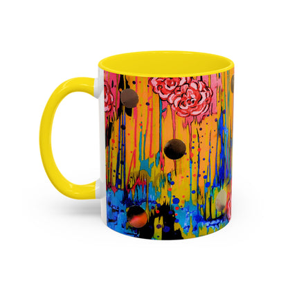 Vibrant Drip Floral Accent Coffee Mug — Colorful Abstract Roses (11/15 oz)