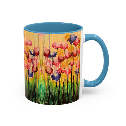 Floral Watercolor Accent Coffee Mug — Colorful Spring Poppy Art (11/15 oz)