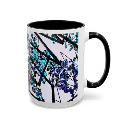 Blue Botanical Accent Coffee Mug — Teal Floral Abstract 11/15oz