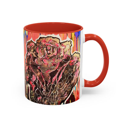 Abstract Floral Accent Coffee Mug — Vibrant Rose Art Ceramic Mug (11/15 oz)