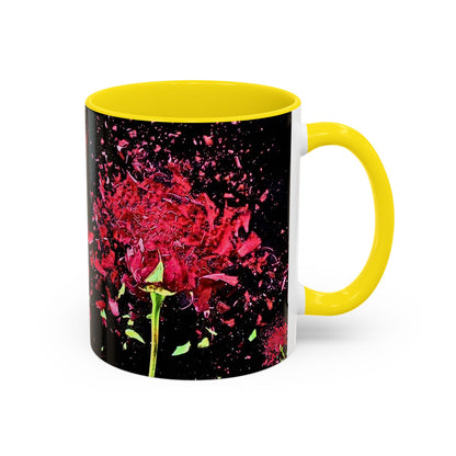 Black Floral Splash Coffee Mug — Red Rose Explosion Accent Mug (11/15oz)