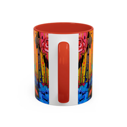 Vibrant Drip Floral Accent Coffee Mug — Colorful Abstract Roses (11/15 oz)