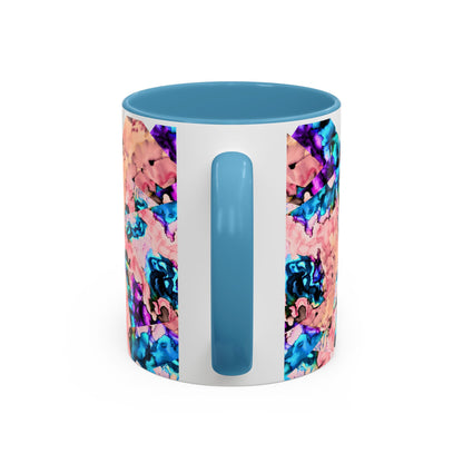 Abstract Gemstone Accent Coffee Mug — Pink & Teal Marble Art