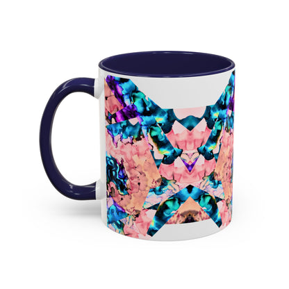 Abstract Gemstone Accent Coffee Mug — Pink & Teal Marble Art