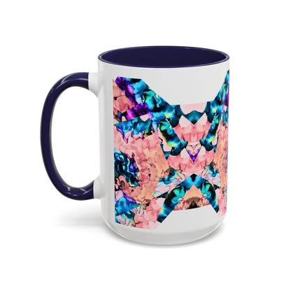 Abstract Gemstone Accent Coffee Mug — Pink & Teal Marble Art