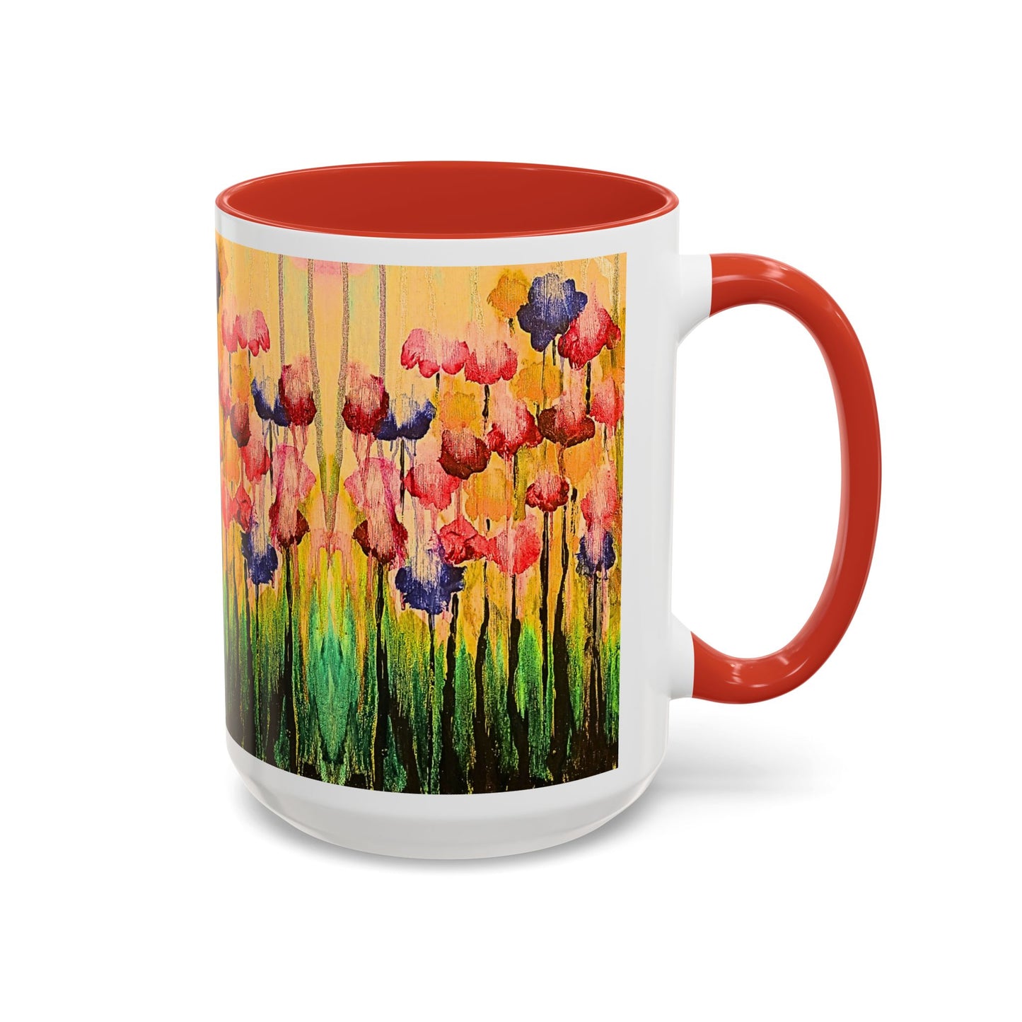 Floral Watercolor Accent Coffee Mug — Colorful Spring Poppy Art (11/15 oz)