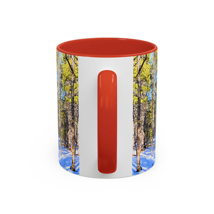 Pine Forest Snow Accent Coffee Mug – Scenic Nature Photography 11/15oz