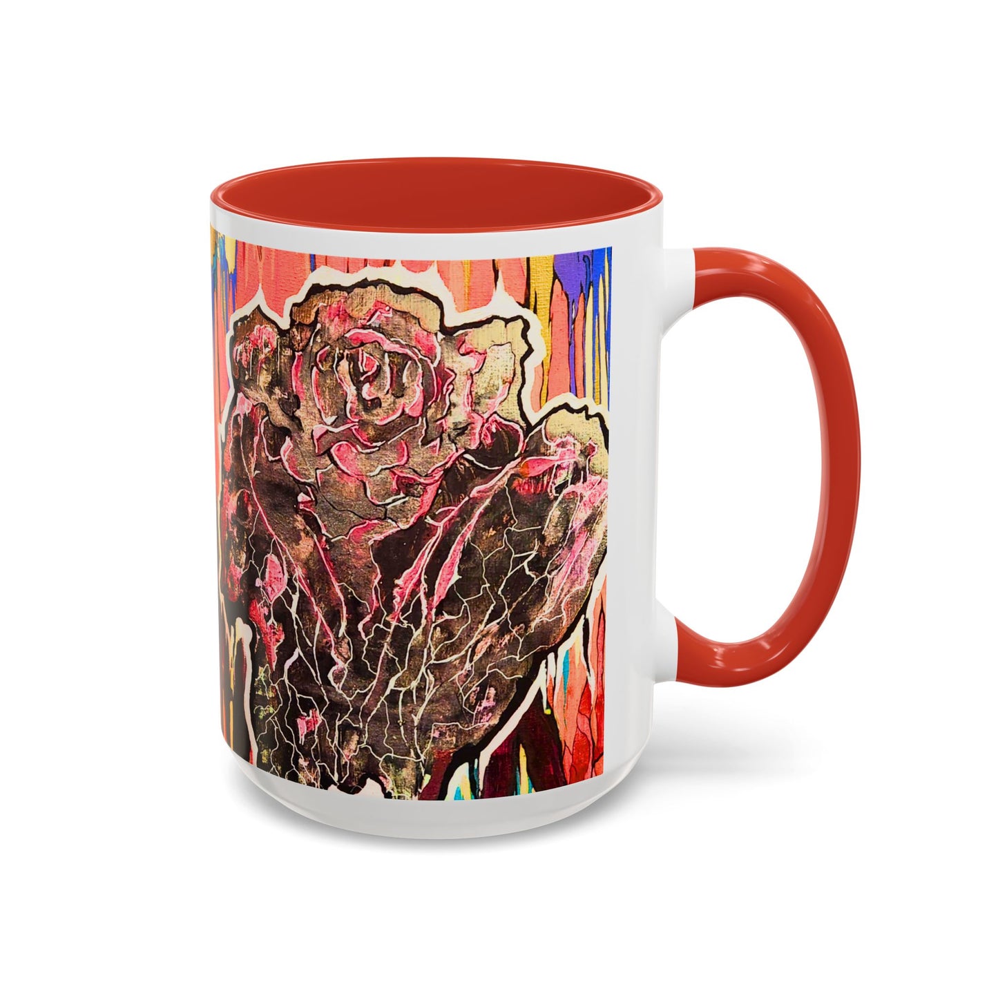 Abstract Floral Accent Coffee Mug — Vibrant Rose Art Ceramic Mug (11/15 oz)