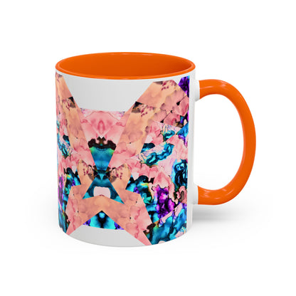 Abstract Gemstone Accent Coffee Mug — Pink & Teal Marble Art