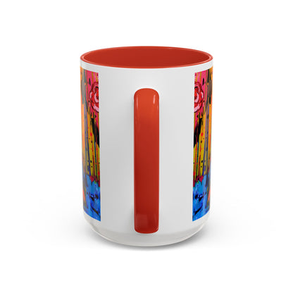 Vibrant Drip Floral Accent Coffee Mug — Colorful Abstract Roses (11/15 oz)
