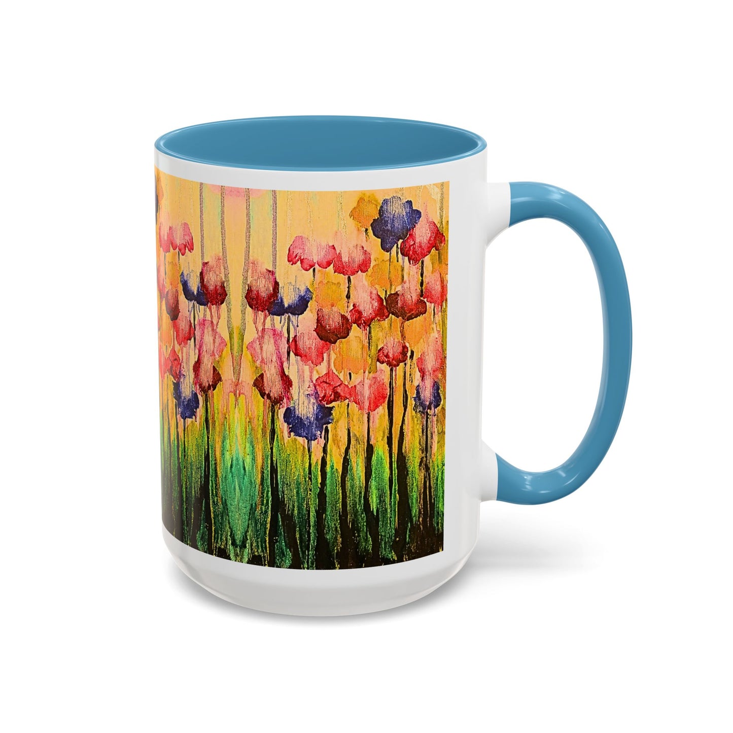 Floral Watercolor Accent Coffee Mug — Colorful Spring Poppy Art (11/15 oz)