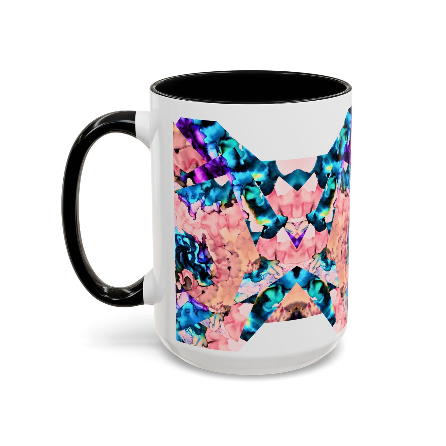Abstract Gemstone Accent Coffee Mug — Pink & Teal Marble Art