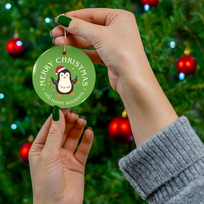 Merry Christmas Penguin Ceramic Ornament