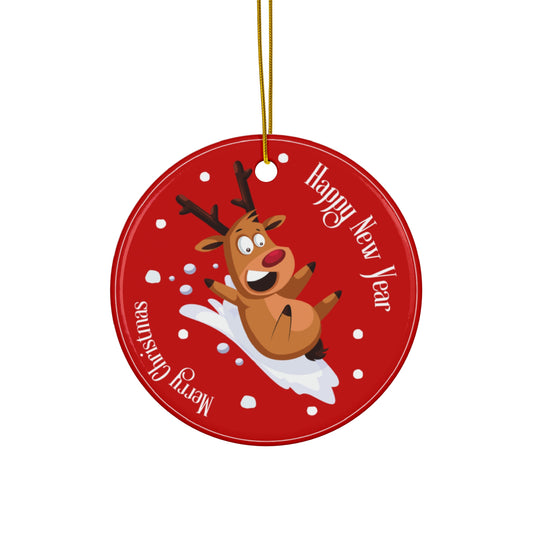 Round Ceramic Cute Reindeer Ornament