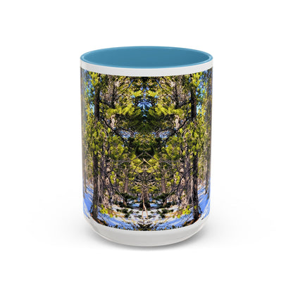 Pine Forest Snow Accent Coffee Mug – Scenic Nature Photography 11/15oz