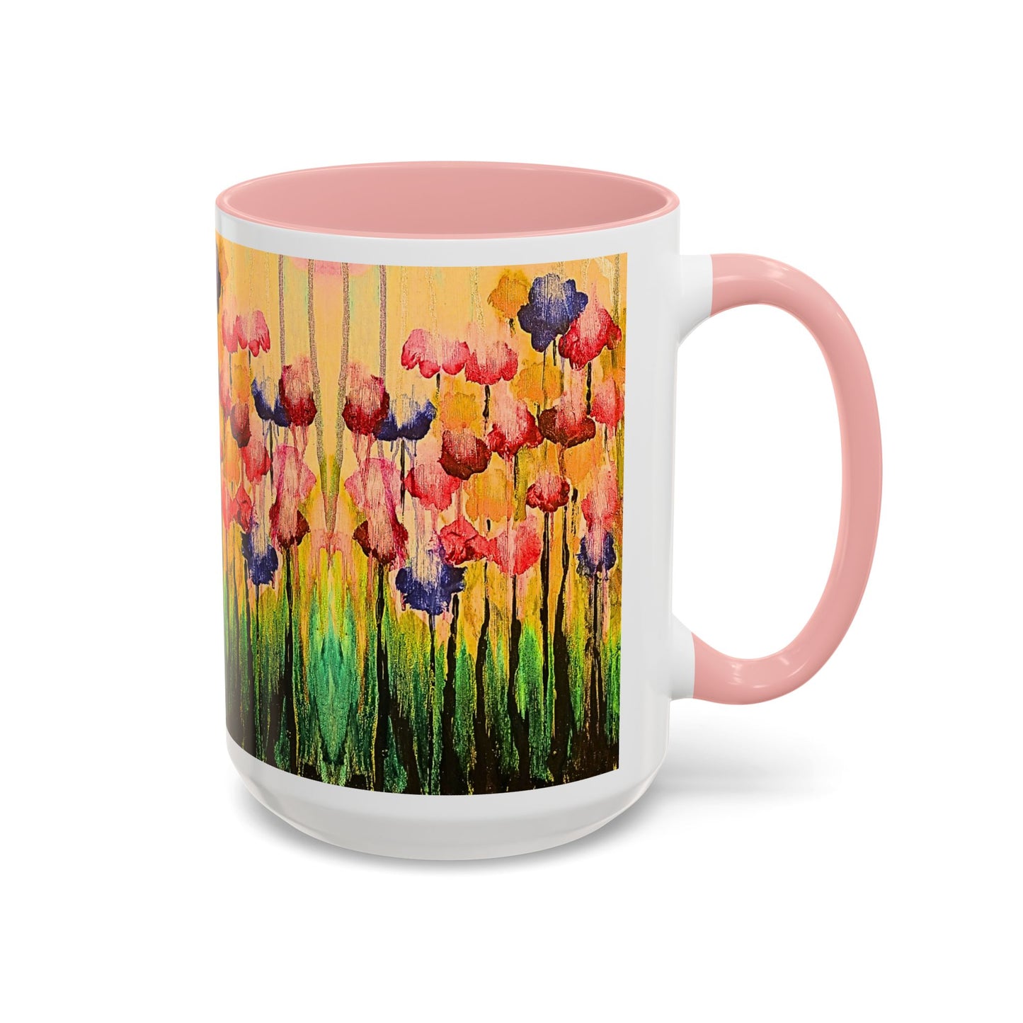 Floral Watercolor Accent Coffee Mug — Colorful Spring Poppy Art (11/15 oz)