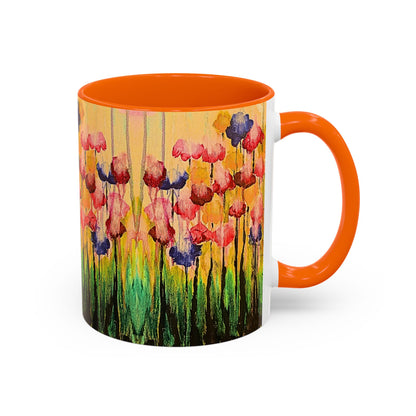Floral Watercolor Accent Coffee Mug — Colorful Spring Poppy Art (11/15 oz)