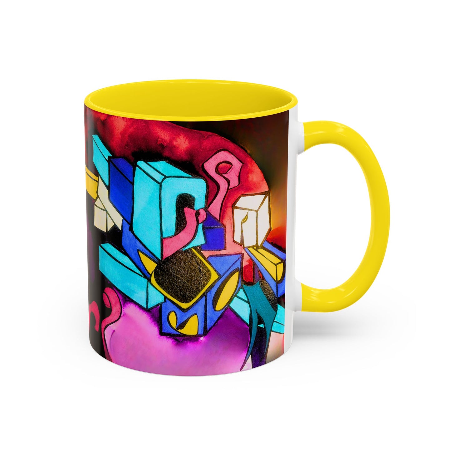Abstract Neon Art Coffee Mug — Colorful Geometric Accent Mug