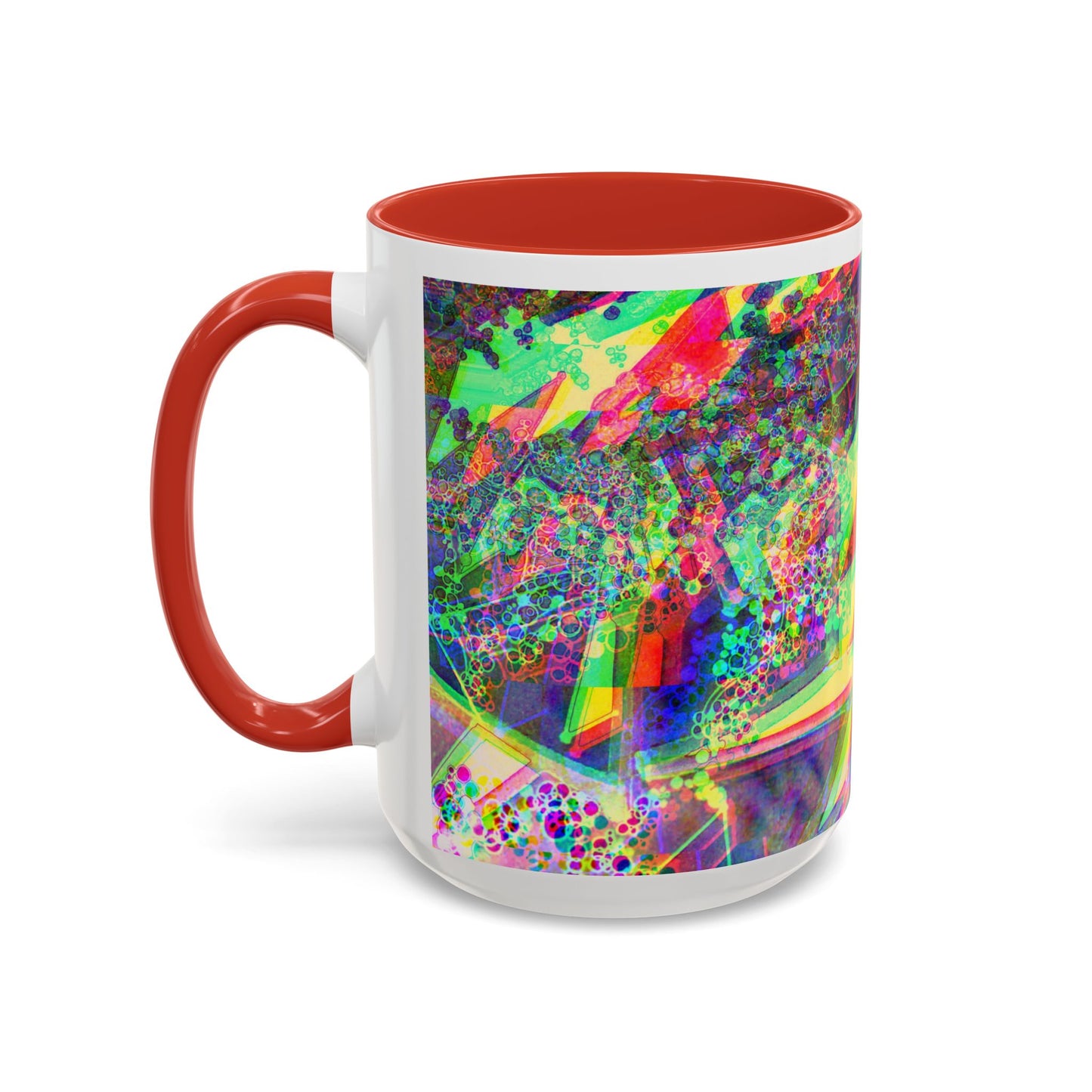 Psychedelic Geometric Accent Coffee Mug — Vibrant Neon Art Design (11/15oz)